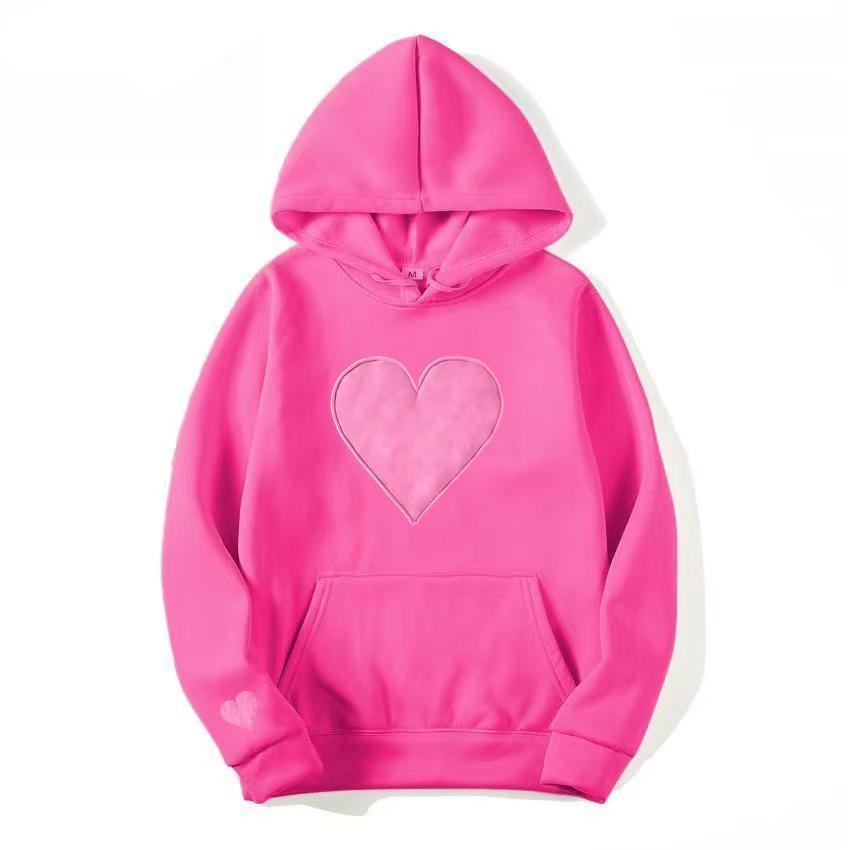 Heart-Shaped Valentine’s Day Loose Casual Couple Hoodie with Plus Velvet