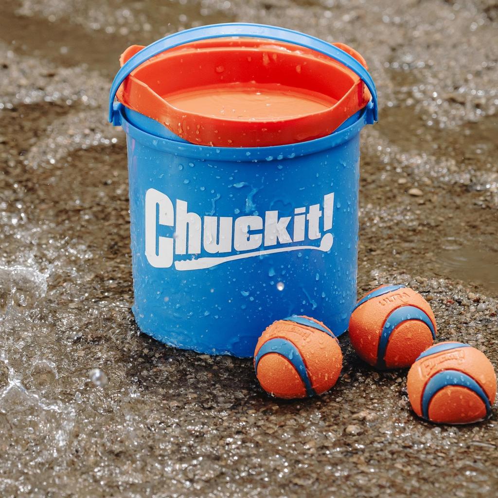 Bucket With Ultra Balls Medium Set of 8 Bucket With Ultra Balls Medium Dog Toy Floating Ball with Ball Launcher 50933D Genuine Product Chuckit!