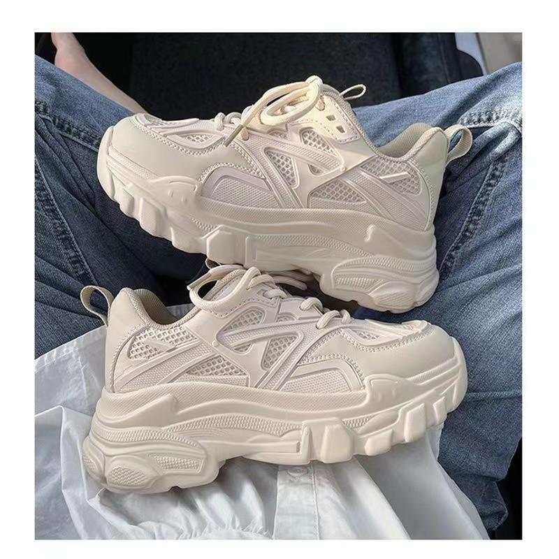 Mesh breathable thick-soled high-white shoes women's 2025 summer new casual dad shoes thick-soled muffin Korean version tide