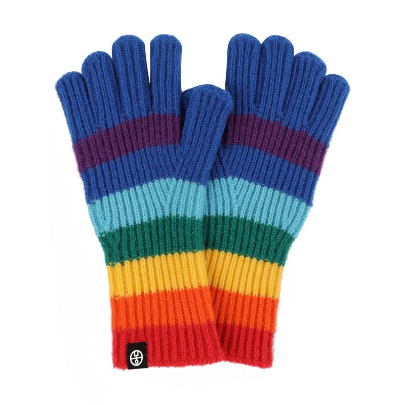 Hiver nouveau gants tricotés à rayures arc-en-ciel chauds gants pour femmes cyclisme coupe-froid gants en laine