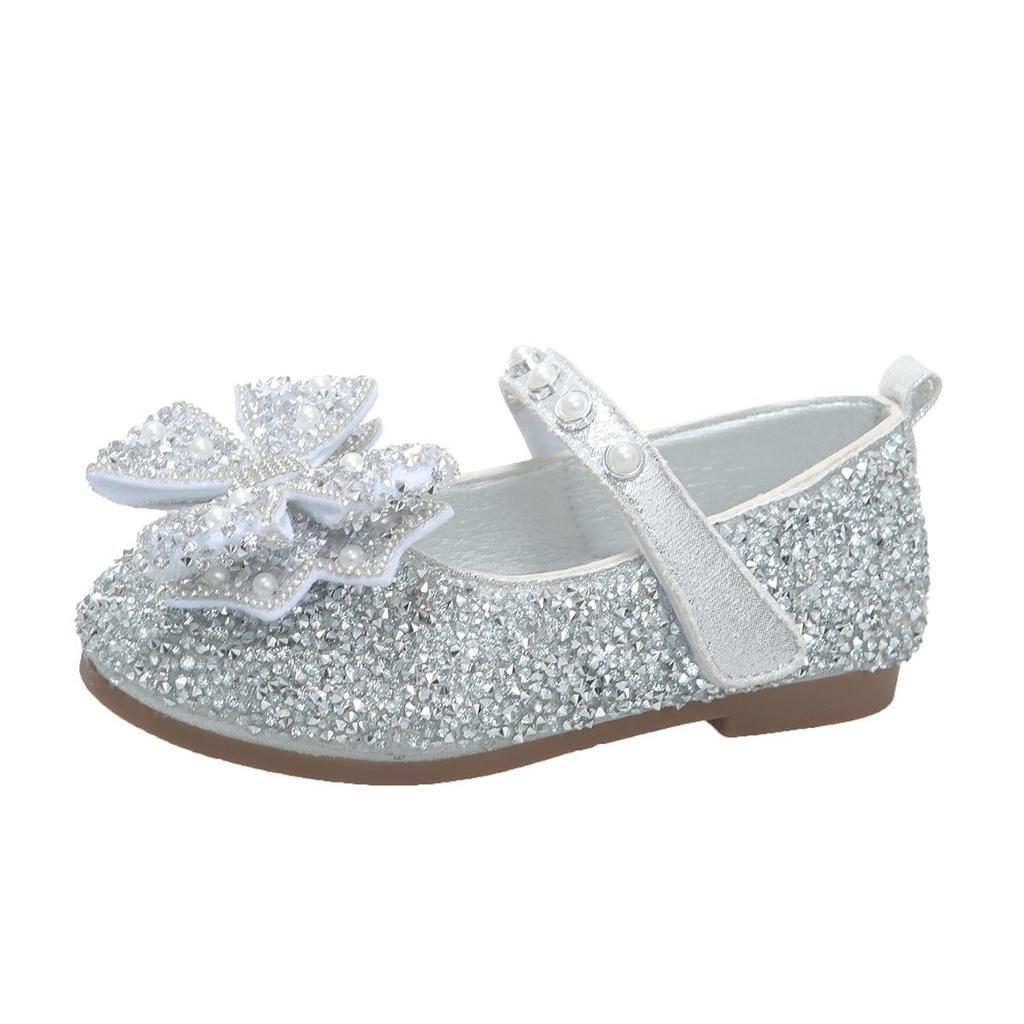 Girls' Princess Flats with Rhinestone Bow & Pearls