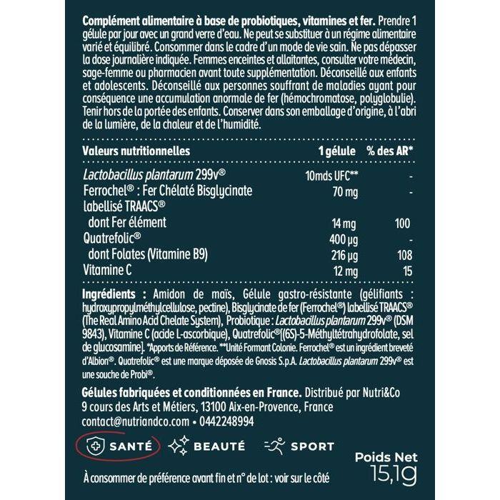 Fer bisglycinate - anti-fatigue &amp; carance - sans troubles digestifs - 30 gélules - nutri&amp;co
