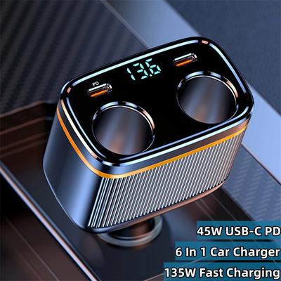 145 W USB-C-Autoladegerät, Zigarettenanzünder-Adapter, 45 W PD-Schnelllade-Autoladegerät mit LED-Voltmeter für Telefon, iPad, GPS, Dashcam und mehr