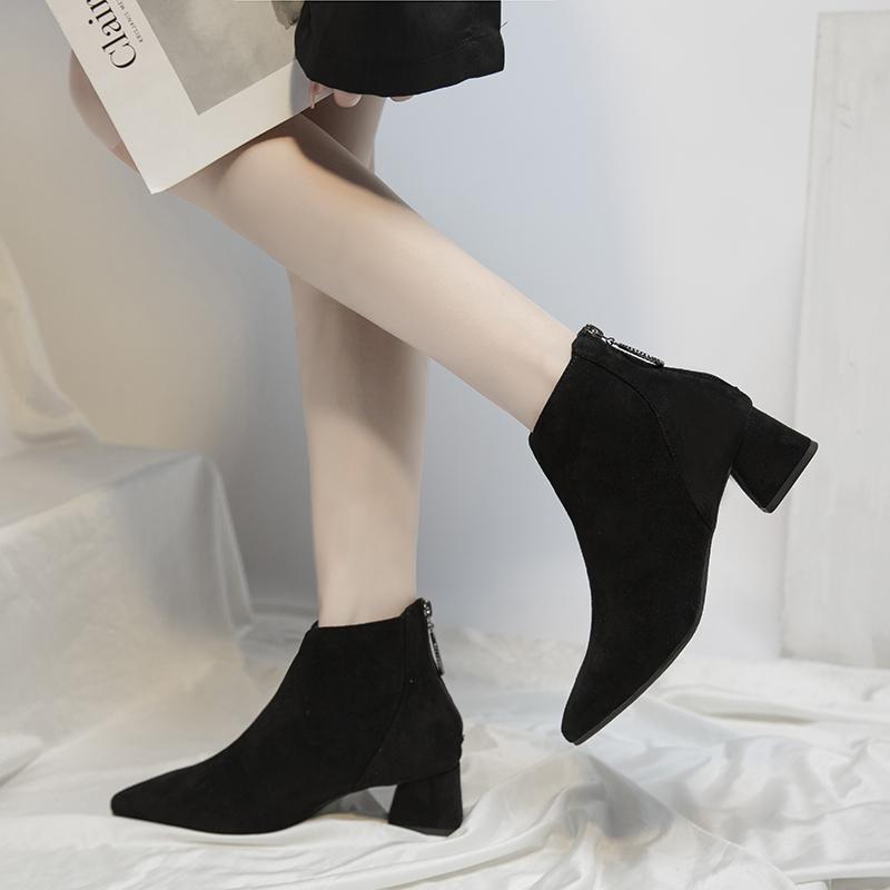 Fashion 2024Ankle Boots for Women Autumn Pointed Toe Zipper Chunky Mid Heel Short Boot Fashion Female Casual Shoes Botas De Mujer
