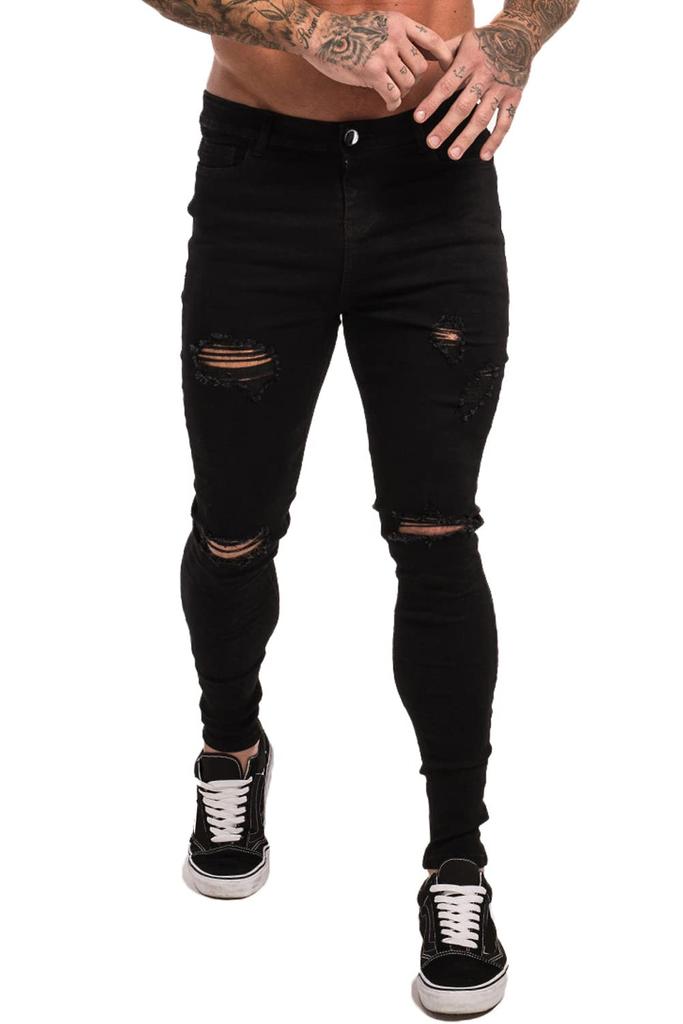 GINGTTO Distressed Stretch Denim Pants Men's Jeans,