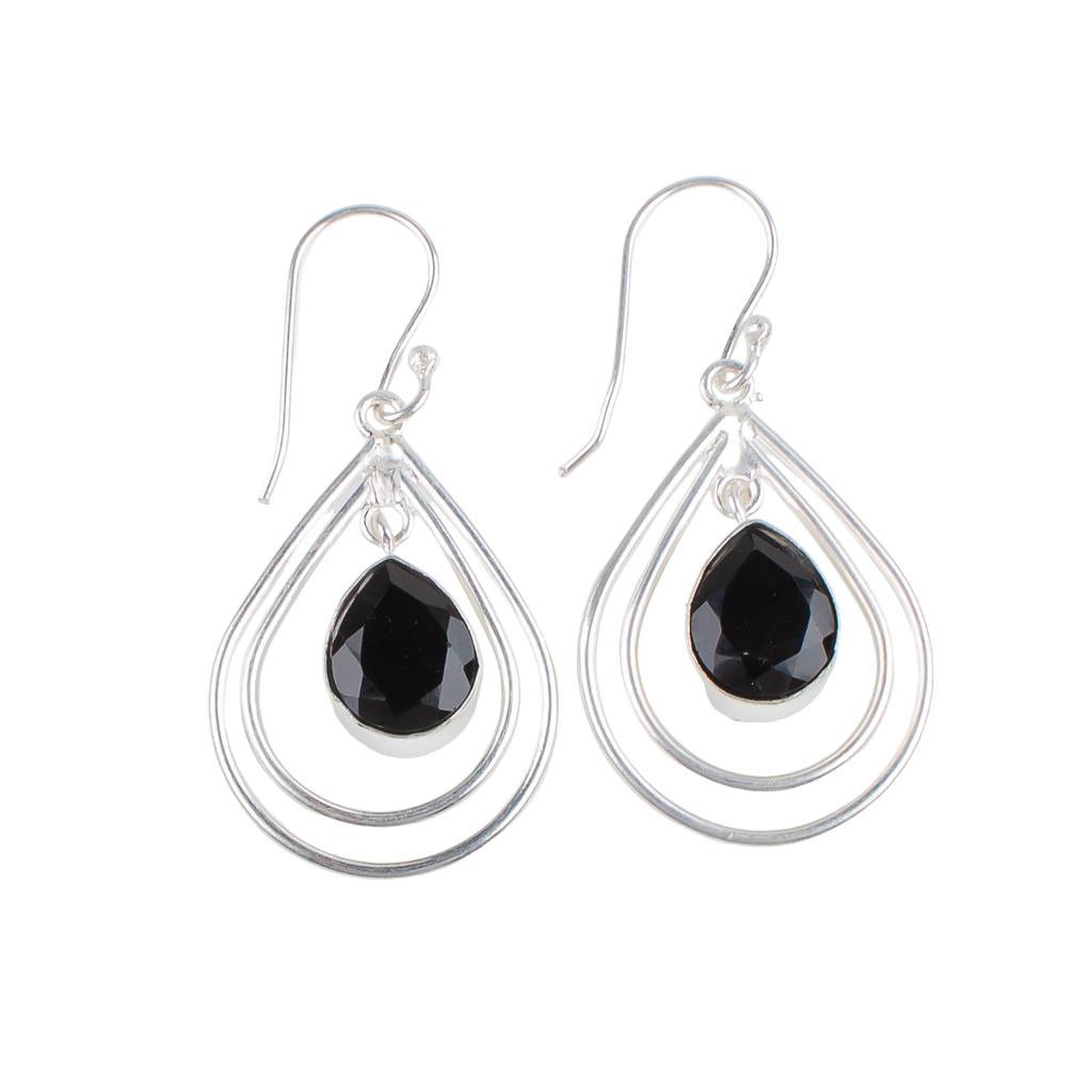 Black Onyx Gemstone 925 Sterling Silver Handmade Jewelry Earrings 2.00" For Gift EE-34-16