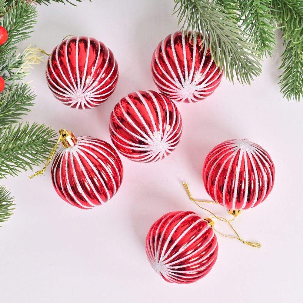 6 Stück Kürbis Muster Weihnachtsbaumkugeln Anhänger Kunststoff Bemalte Kugel Weihnachtsbaum Aufhängung Geschenkkartons