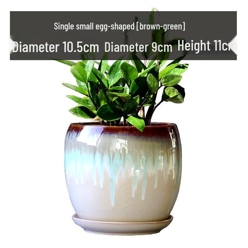Breathable Ceramic Flower Pot with Tray for Gardenia and Succulents, Chinese Style, Large and Durable for Balcony Use.