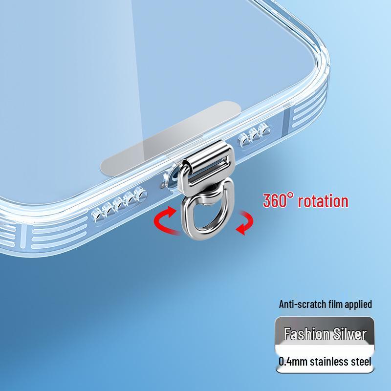 Ultra-Thin Stainless Steel Rotating Phone Lanyard Clip with Anti-Lost Sticker
