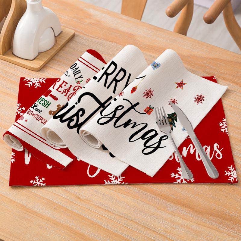 Christmas Print Cotton Linen Placemat – Heat-Resistant, Waterproof Table Decoration for Dining Room