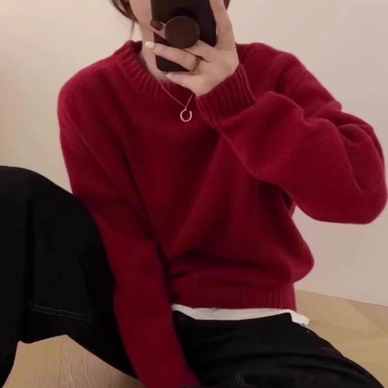 Women's Red Soft Knit Sweater - Autumn/Winter Pullover