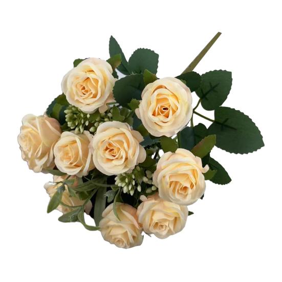 Artificial Rose Flower Multi-Heads Fake Rose Flower Bouquet with Stem for DIY Bridal Bouquet Wedding Party Table Centerpiece Home Decor