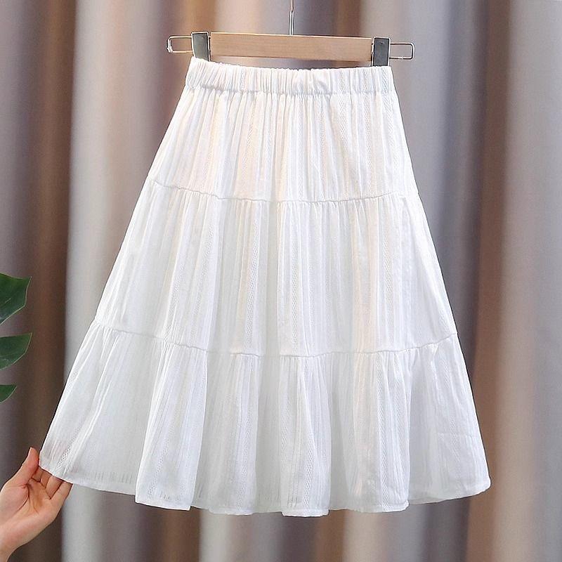 

Юбка средней длины для девочек Летнее платье Юбка плиссе на талии для новой ученицы Юбка А-силуэта Белый 160 белый