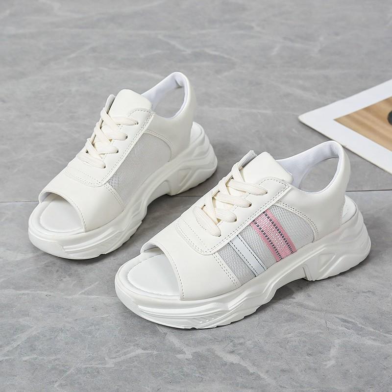 Sneakers casual da donna a punta aperta, taglia grande, con lacci, traspiranti, comode, sandali con suola morbida, adatti per camminare all'aperto