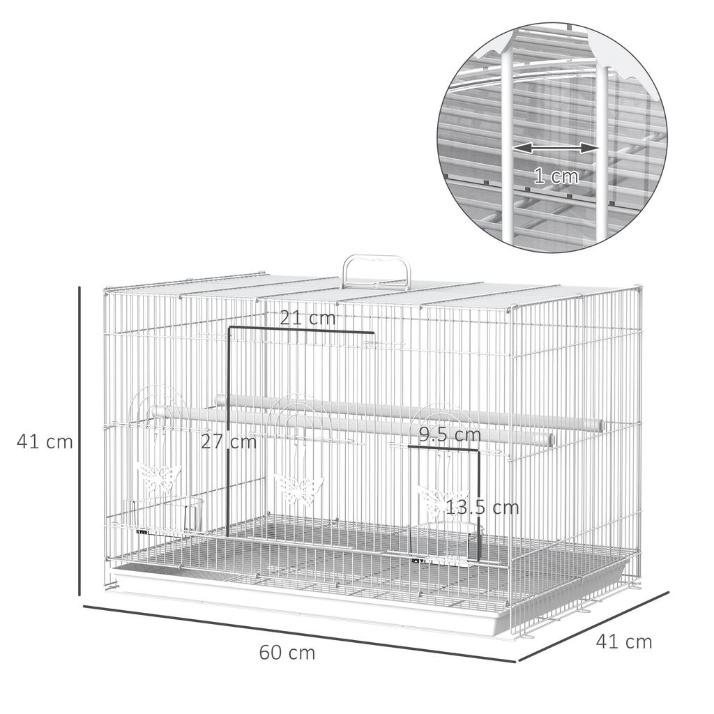 Metal Bird Cage with Perches, Food Bowls and Handle, 60x41x41cm