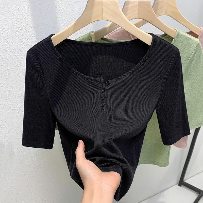 Round Neck Five-point Sleeve T-shirt for Women New Early Autumn Women's Top for Women Thin Mid-sleeved Bottoming Shirt