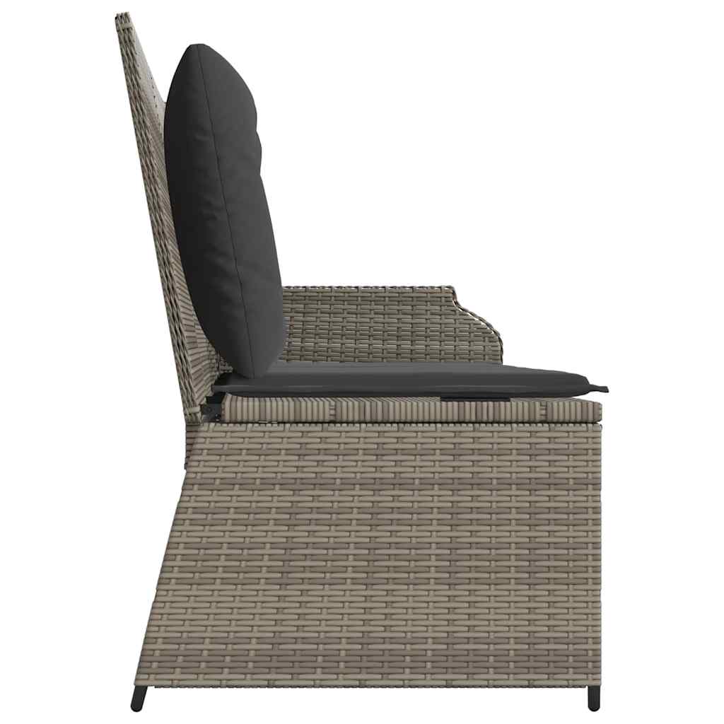 Vidaxl Foldable Garden Bench With Cushions, Grey, Poly Rattan
