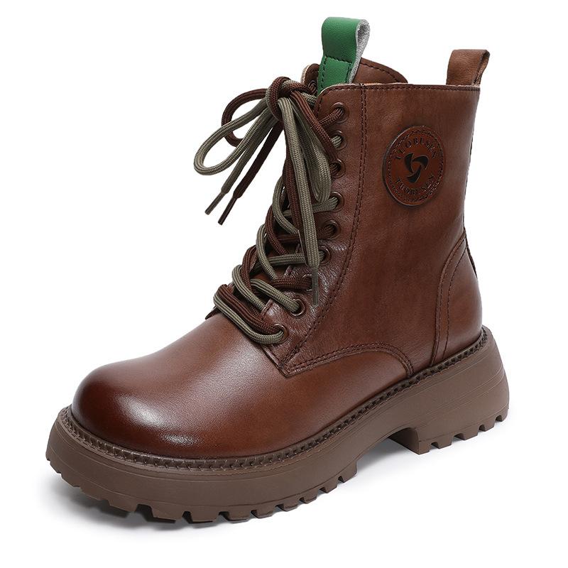 First layer cowhide Martin boots women's locomotive European short boots round head platform autumn and winter women's shoes boots long boots women's