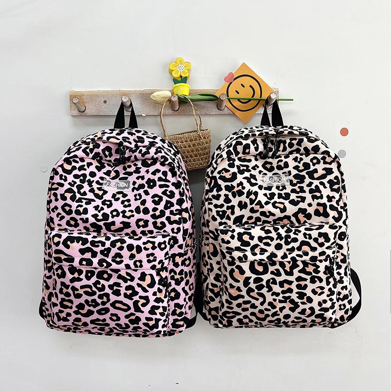 Schoolbag Street Trend ins Vintage Backpack European and American Leopard Print School Bag Female Student Travel Light Leisure Commuter Backpack