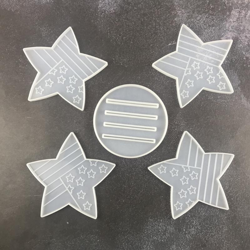 American Flag Five-pointed Star Coaster Combination Silicone Mold Office Tea Water Coaster Mirror Crystal Epoxy Mold
