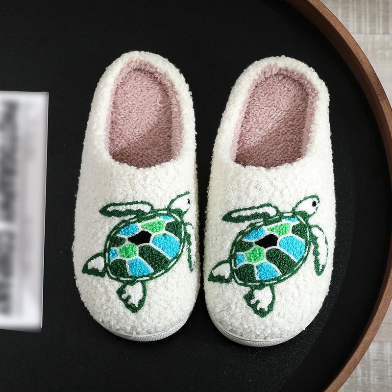 Fashion Kidmi Women Slippers Non-slip Warmed Plush Slippers New Autumn and Winter Slippers Cartoon Turtle Floor Cotton Slippers for Home
