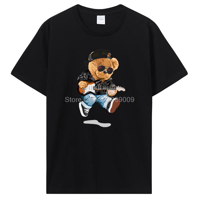 Teddy Bear Playing Badminton Tshirt Men's Clothing Tops Graphics Kawaii Shirt T Shirts For Men Cotton T-shirt Streetwear