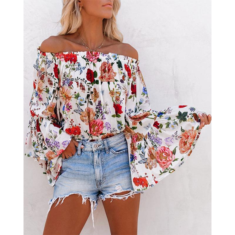 Moda mujer de un hombro sexy suelto floral estampado puffy manga camisa de  camisa - comprar a precios bajos en la tienda en línea Joom