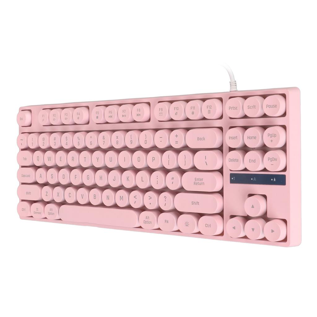 Gaming Keyboard USB Round 87 Keys Colorful Backlit Ergonomic Mechanical Touch Wired Keyboard for Desktop Laptop PC Pink