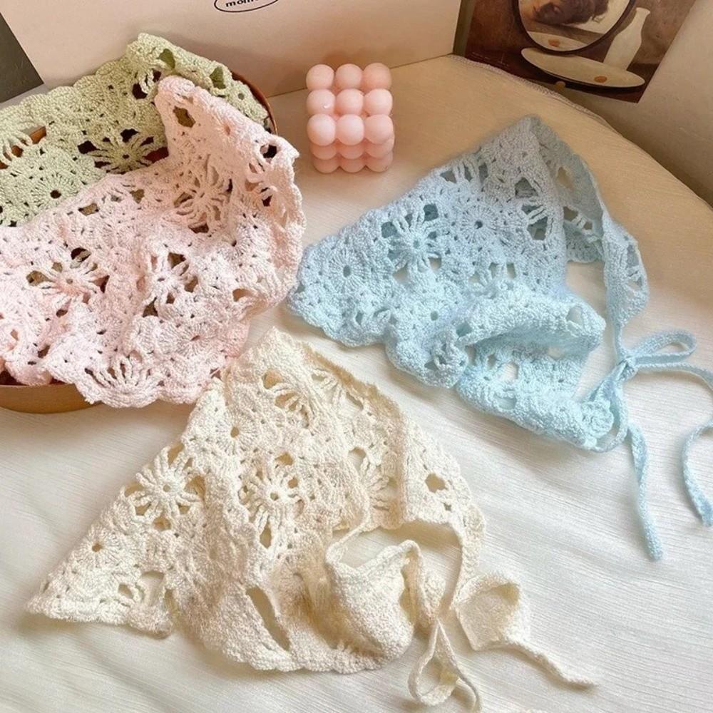 Pastoral Style Triangle Turban Floral Women Hair Scarf Elegant Knitted Headband Girls
