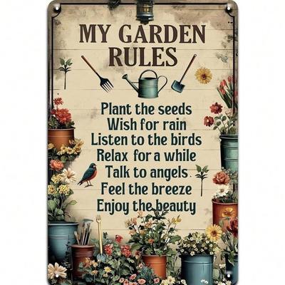 Vintage Garden Rules Metal Sign Wall Decor 8x12 Inch