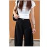 Women Curved Leg Pants High Waist Loose Wide Leg Cargo Pants Rivet Solid Color