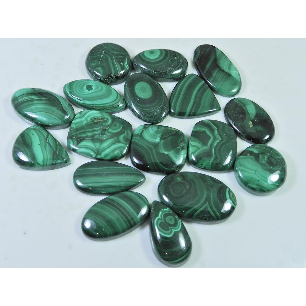 17Pcs Natural Green Malachite Mix Shape Cabochon Loose Gemstone 251Cts. Lot C-469