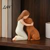 Girl Hugging Dog Statue Resin Figurine, Hand-Painted Pet Companion Sculpture, Brown Black Memorial Figurine Desktop Ornament, Remembrance Gift