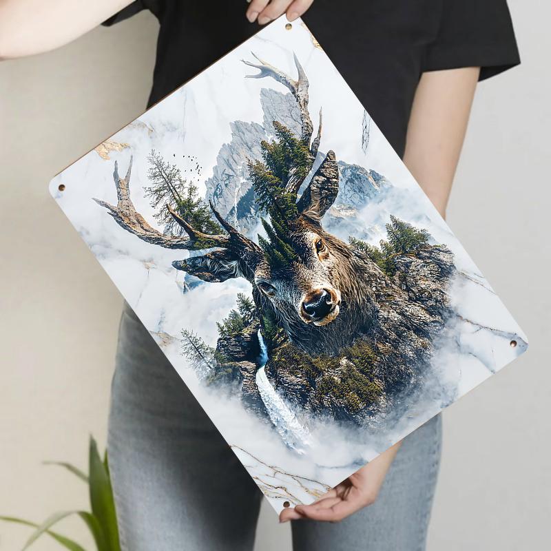 

Forest Deer Mountain Landscape Metal Iron Painting Home Wall Decor Modern Living Room Art Hanging 20x30cm（7.8x11.8inch）