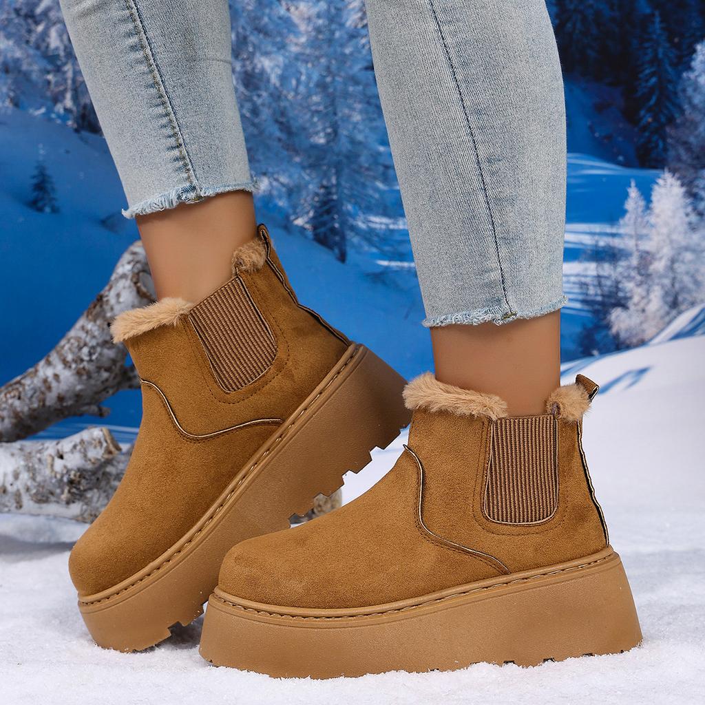 Fashion Winter Women Short Plush Warm Snow Boots New Fur Comfortable Chelsea Ankle Boots Thickened Fluff Flats Platform Ladies Shoes