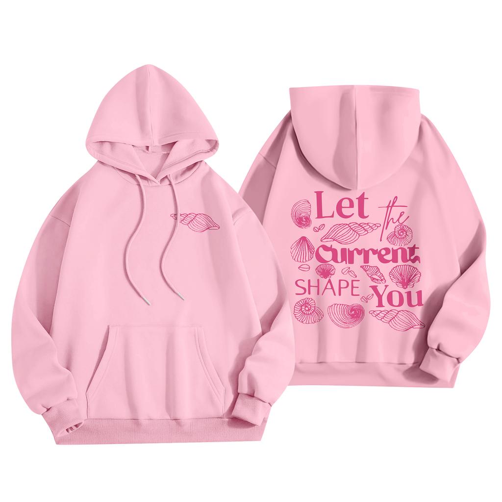 Damenmode Damen Leichter Langarmpullover mit Taschen Preppy Graphic Hoodie