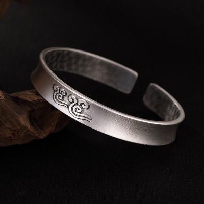 Electroplated Sterling Silver 999 Retro Old Auspicious Cloud Pattern Men and Women Somersault Cloud Personalized Opening Silver Plated Bracelet