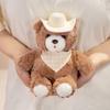 Stuffed Bear Plush Toy 3 Styles Brown Bear Cowboy Hat Red Bow Blue Hat Soft Plush Desk Ornament Home Office Room Decor Gift