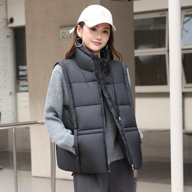 

Sports cotton vest women s autumn and winter large size vest women s stand-up collar short thermal vest cotton vest M чёрный