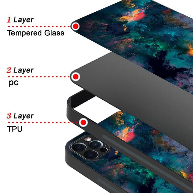 Bunte Spritz Tinten Glasmaterial Handyhülle Für iPhone 17 16 15 14 13 12 11 Pro Max 17Air 16E 7 Plus XR XS X Stoßfeste Hülle