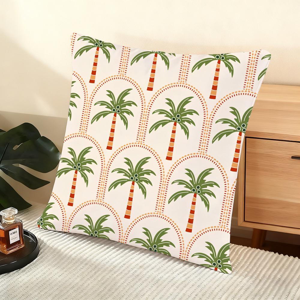 Palm Tree Pattern Cushion Cover Soft Short Plush Pillow Cover Smooth Cozy Texture Aesthetic Cushion Case Home Decor