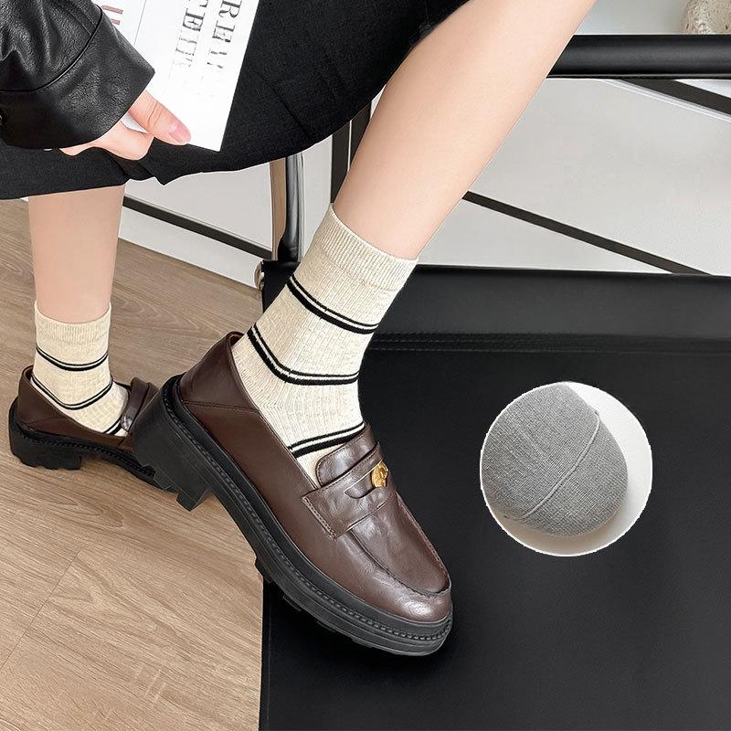Ladies' Socks, Brown Striped Mid-calf Socks, Maillard Versatile Cotton Socks for Autumn and Winter, Trendy Long Socks for Spring and Autumn