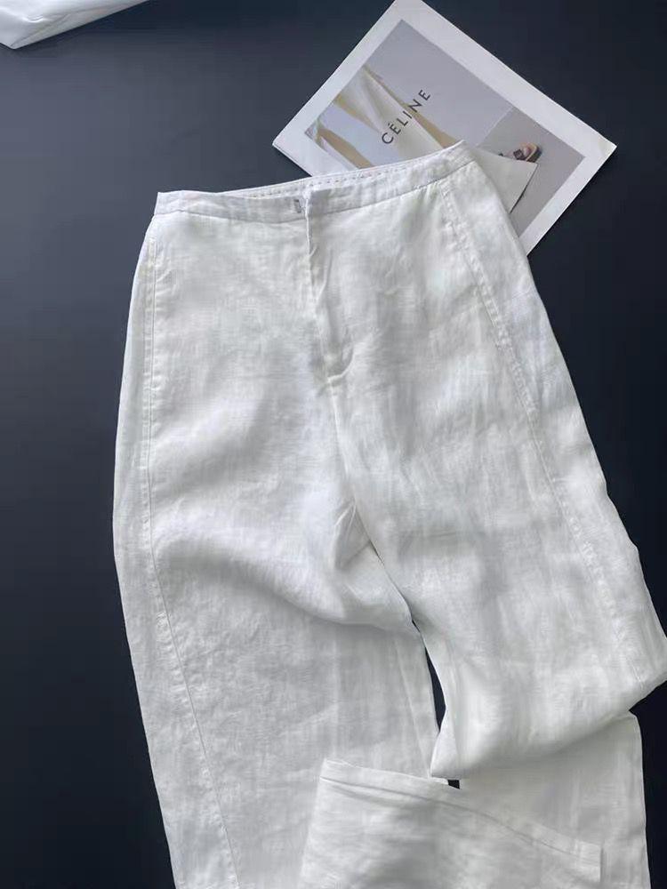 Elegant Summer 2025 White High-Waisted Linen Wide-Leg Pants for Women Small (S)