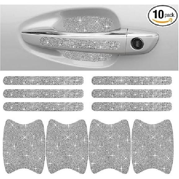 Bling Car Door Handle Protector – Rhinestone Anti-Scratch Cover White
