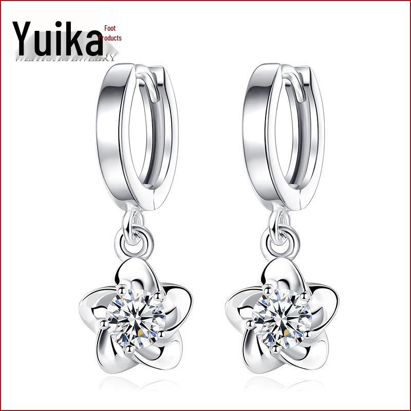 Korean Style 925 Silver Zirconia Flower Earrings - Fashionable Women s Ear Cuff Jewelry