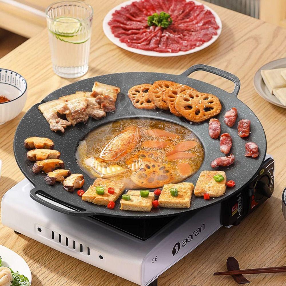 Thicken Deep Baking Tray Round Shape Frying Pan with Handles Convenient Griddle Pan  BBQ