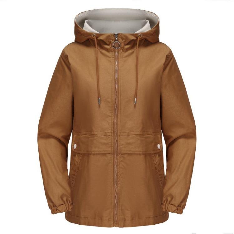 New Women Solid Color Hooded Long Sleeve Casual Thin Windbreaker Coat for Spring Autumn S