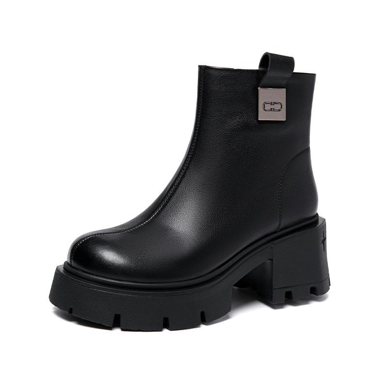 

Женские ботинки Мартин из первого слоя коровьей кожи, новые кожаные ботинки Челси на толстой подошве-маффине с кроличьим мехом для осени и зимы 34