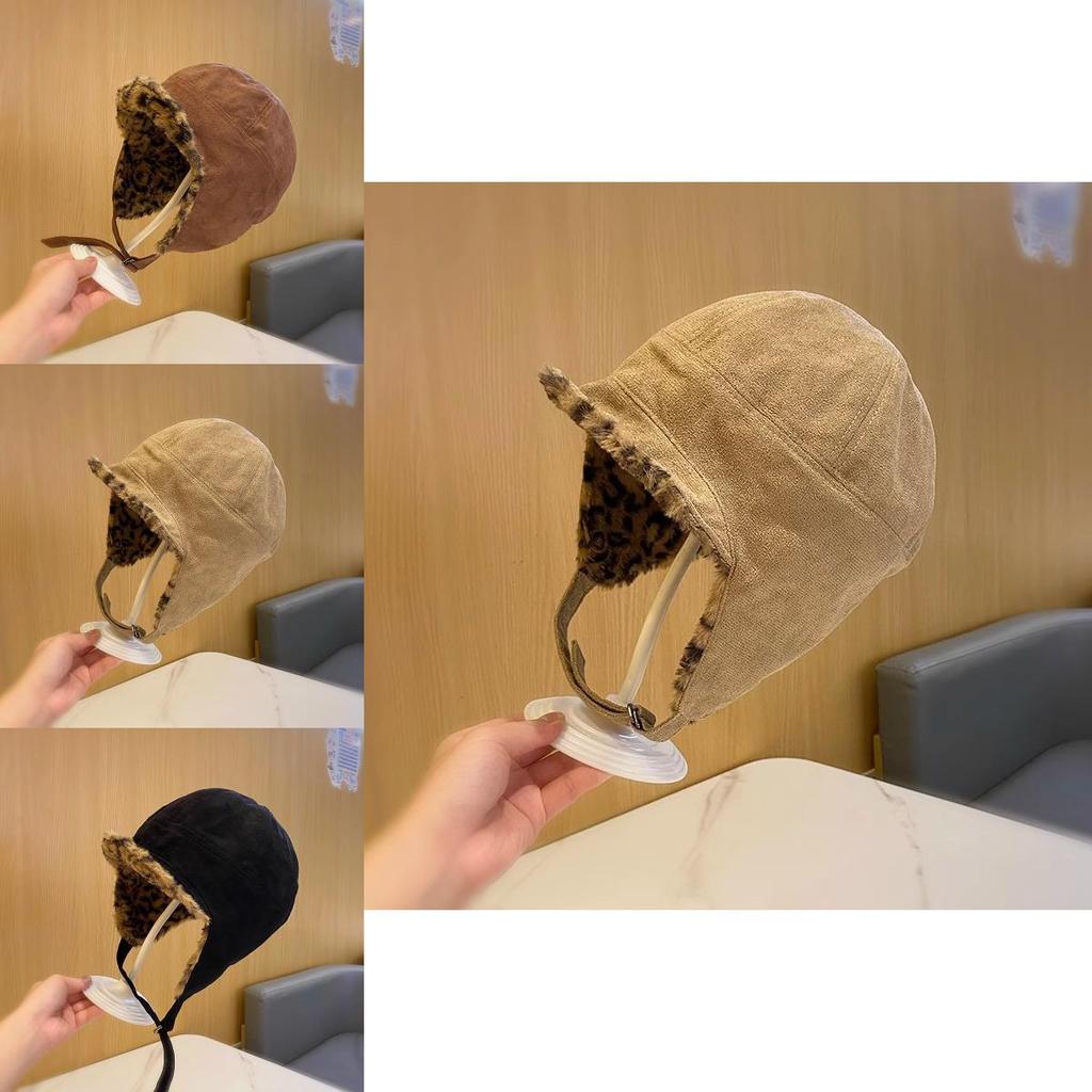 Leopard Print Doublesided Leifeng Hat For Winter Warmth And Windproof Protection For Women
