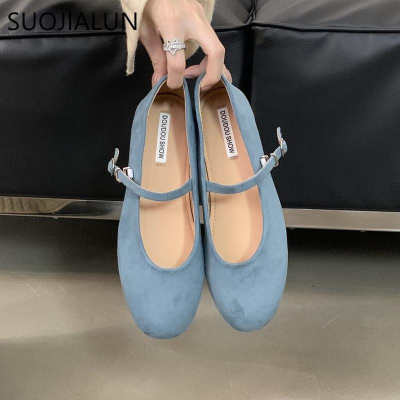 Fashion SUOJIALUN Autumn Women Flat Shoes Fashion Candy Color Ladies Round Toe Mary Jane Shoes Soft Sole Shallow Slip On Ballerinas Shoe